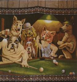 Dogs playing pool